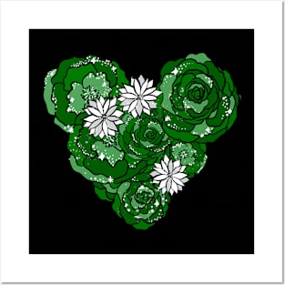 Green Heart of Roses and Daisies Posters and Art